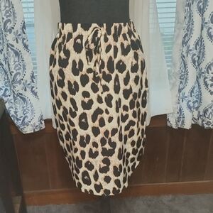 Leopard Print Drawstring Waist HiLo Midi Skirt - Beige/Black